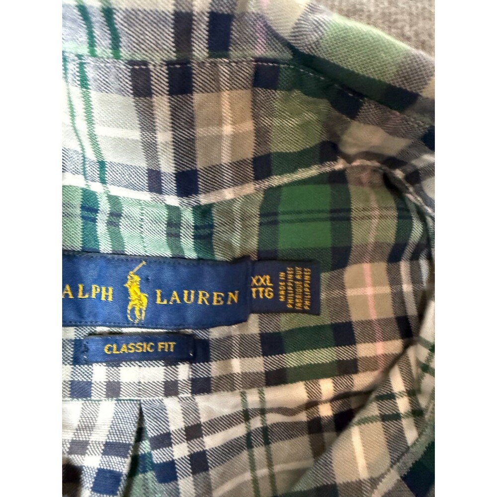Polo Ralph Lauren Mens Green/White/Black Plaid Button Down Sz XXL Flash Pony - Picture 2 of 8